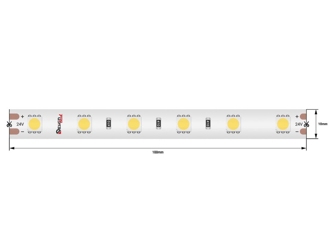 Светодиодная лента LUX, 5050, 60 LED/м, 14,4 Вт/м, 24В, IP65, Теплый белый (2700K), DSG560-24-WW-65