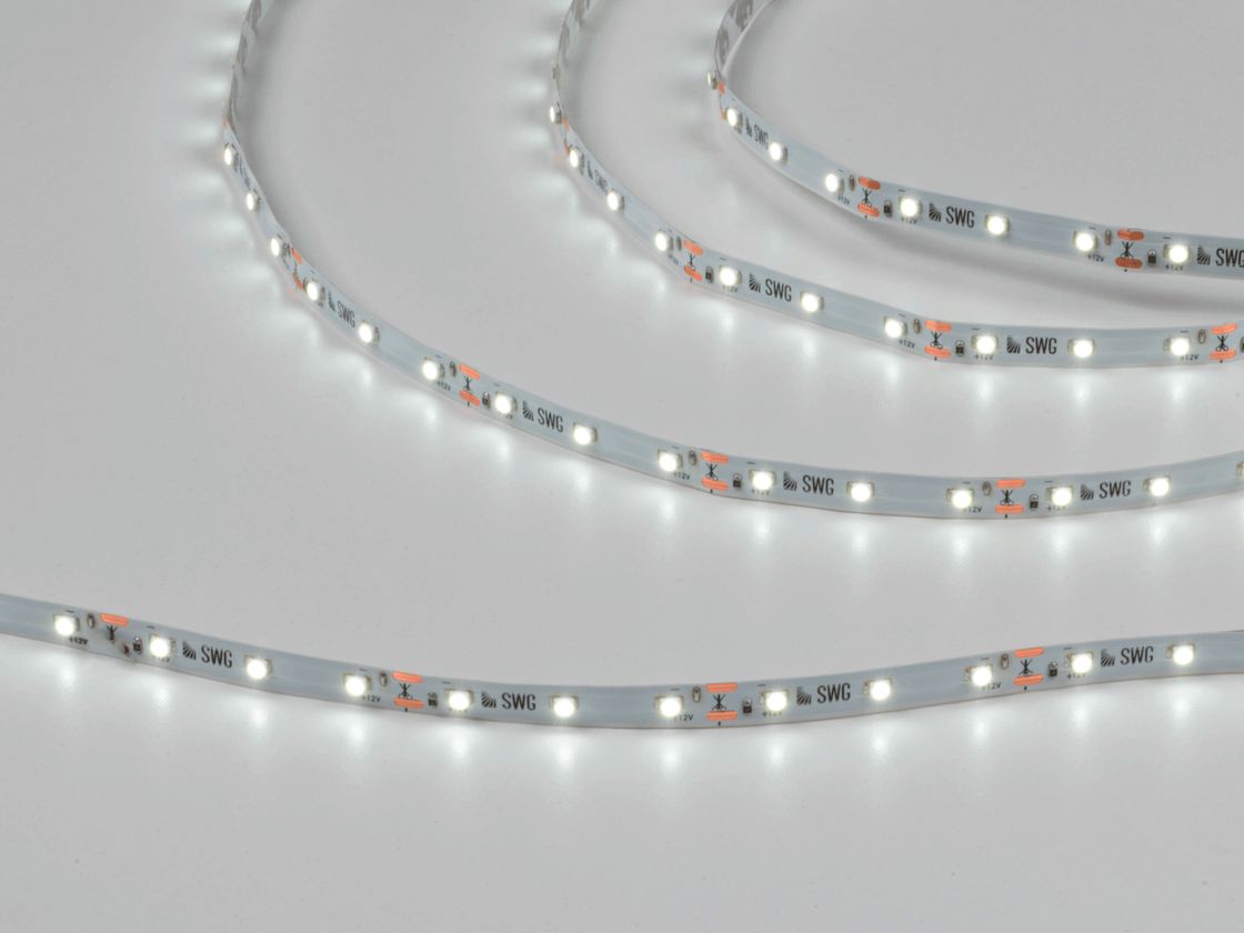 Светодиодная лента 3528, 60 LED/м, 4,8 Вт/м, 12В , IP20, Цвет: Холодный белый, SWG360-12-4.8-W-M