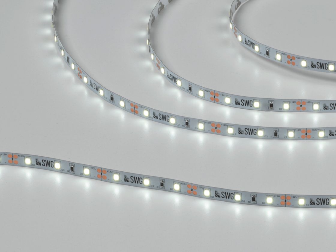 Светодиодная лента 2835, 60 LED/м, 4,8 Вт/м, 12В , IP20, 3M, Цвет: Холодный белый, SWG260-12-4.8-W-M