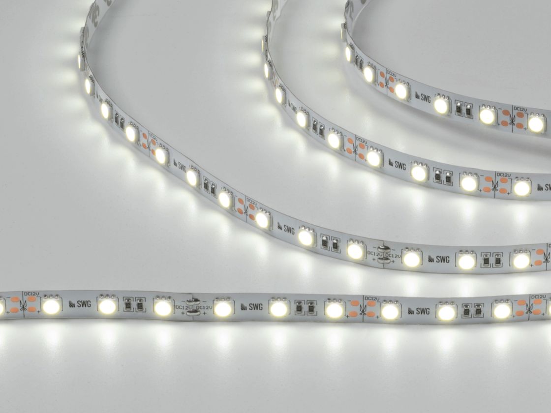 Светодиодная лента 5050, 60 LED/м, 14,4 Вт/м, 12В , IP20, Цвет: Холодный белый, SWG560-12-14.4-W-M