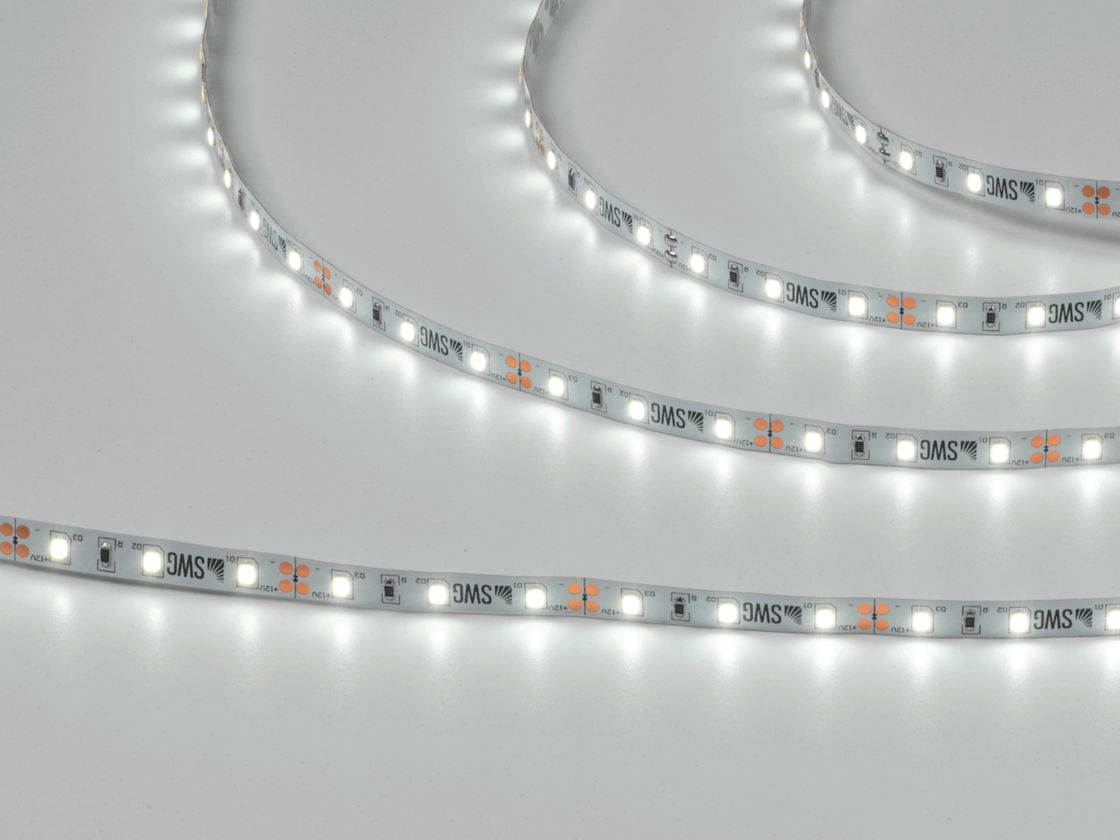 Светодиодная лента 2835, 60 LED/м, 6,3 Вт/м, 12В , IP20, Цвет: Холодный белый, SWG260-12-6.3-W-M