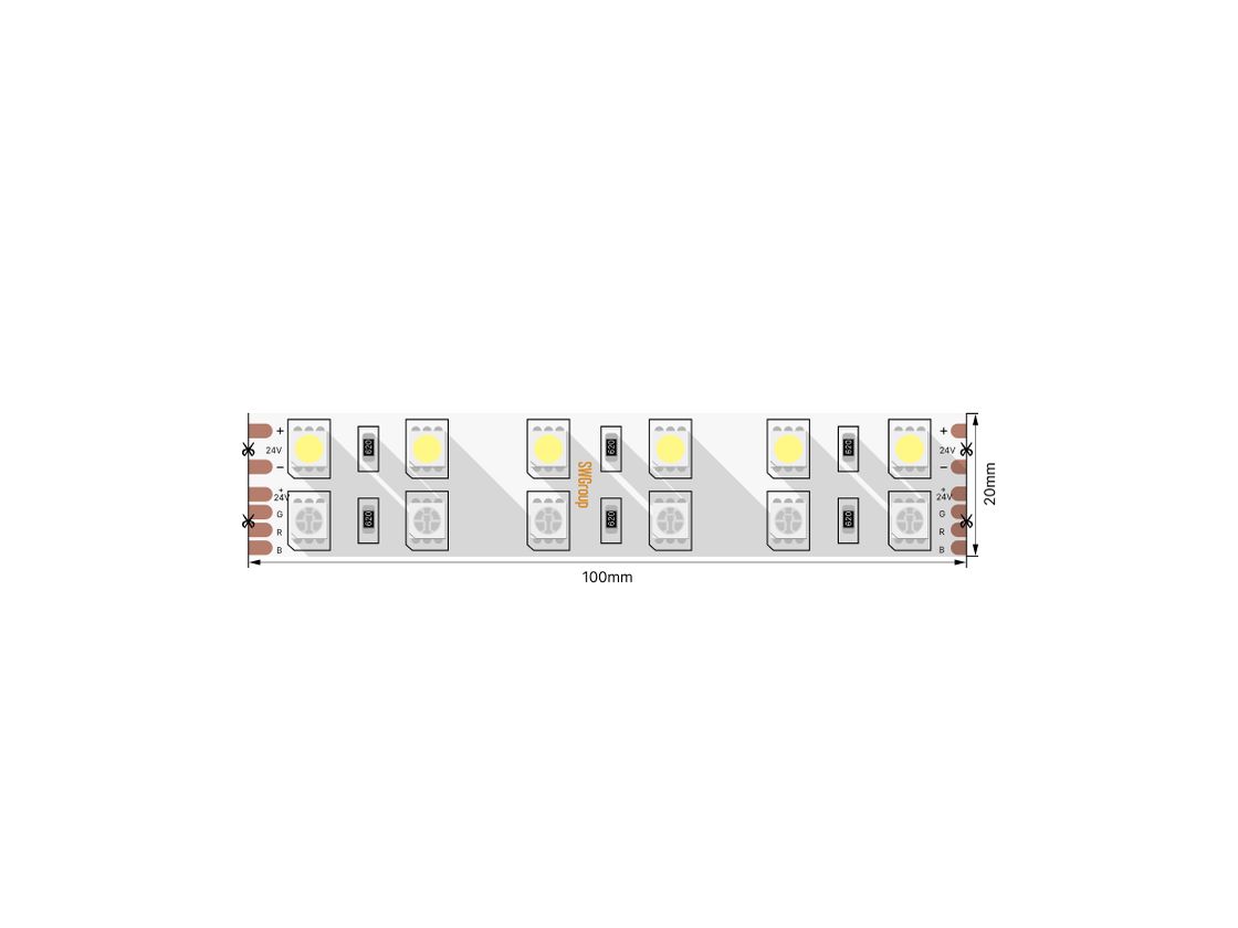 Светодиодная лента 5050, 120 LED/м, 28,8 Вт/м, 24В , IP20, Цвет: RGB + холодный белый, SWG5120-24-28.8-RGBW-M