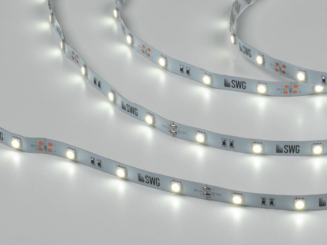 Светодиодная лента 5050, 30 LED/м, 7,2 Вт/м, 12В , IP20, Цвет: Холодный белый, SWG530-12-7.2-W-M