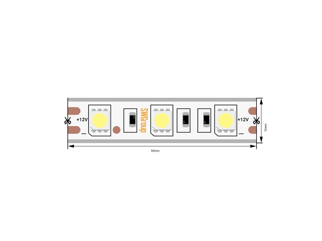 Светодиодная лента 5050, 60 LED/м, 14,4 Вт/м, 12В , IP68, Цвет: Холодный белый, SWG560-12-14.4-W-68-М