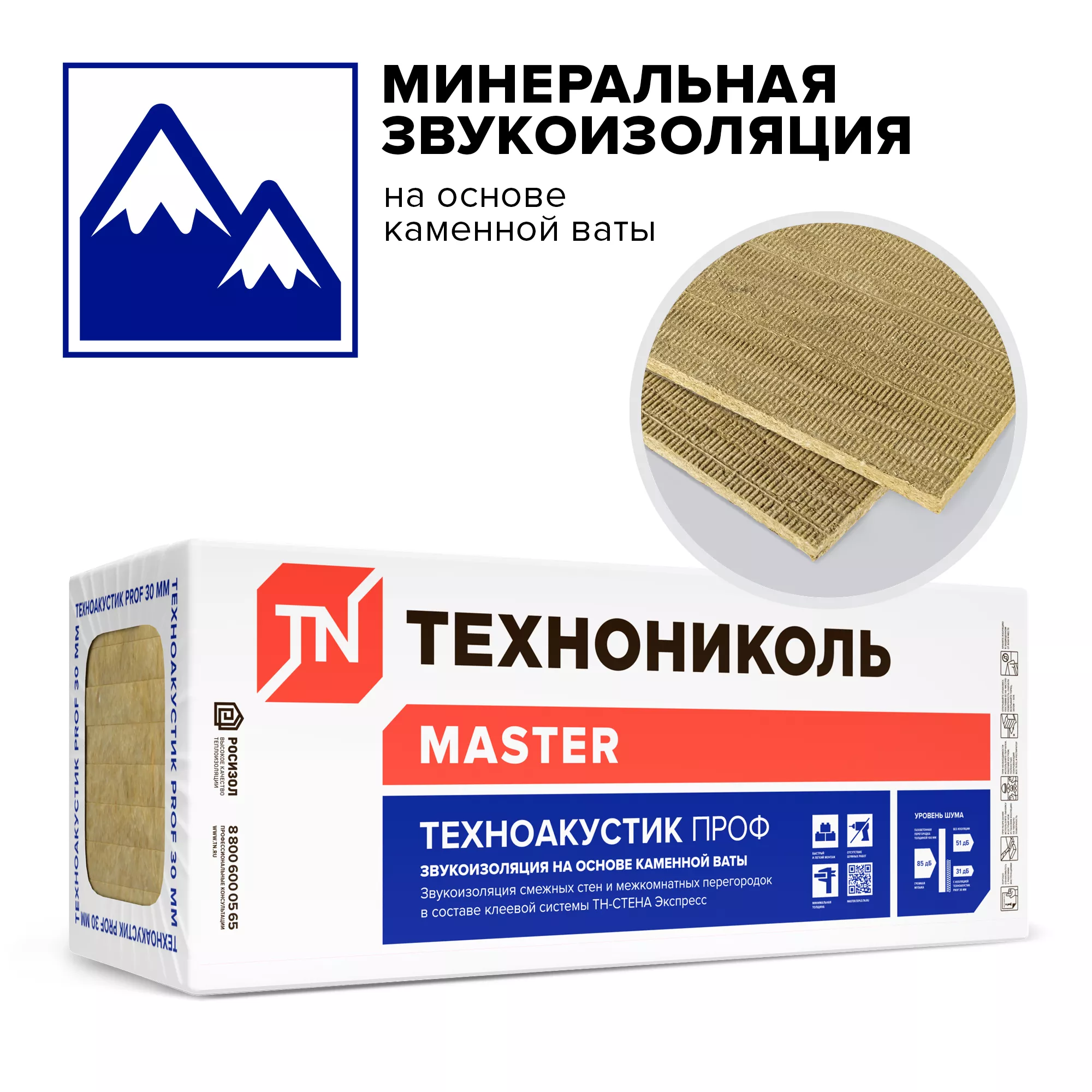 Утеплитель ТЕХНОАКУСТИК PROF 1200Х600Х50 мм (6 плиты, 4,32 кв. м)