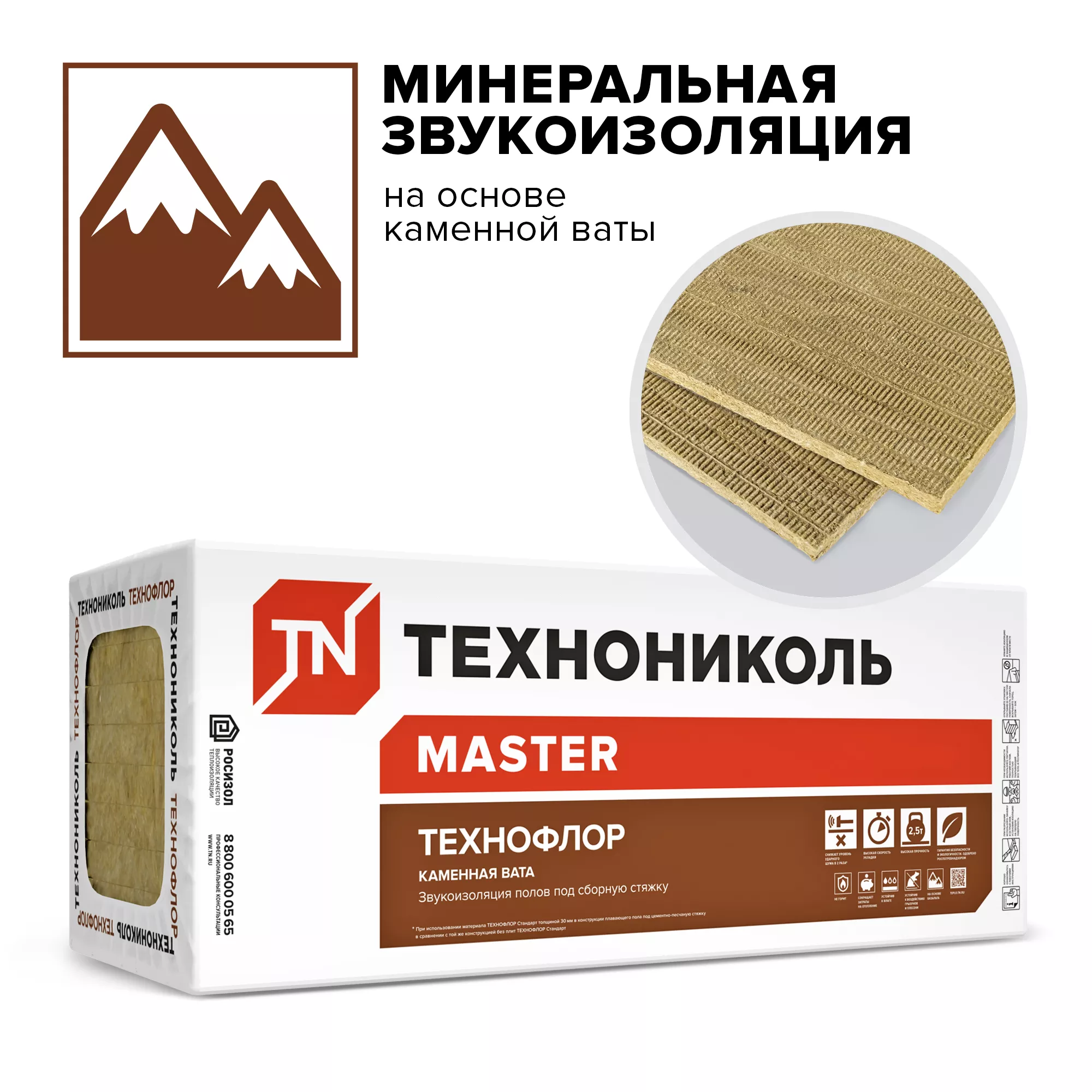 Звукоизоляция ТЕХНОФЛОР СТАНДАРТ, 1200Х600Х30 мм, (8 плит, 5,76 кв. м)